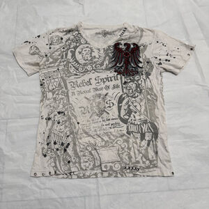 Rebel Spirit Y2K All Over Graphic Print Shirt With Embroidery Size Large